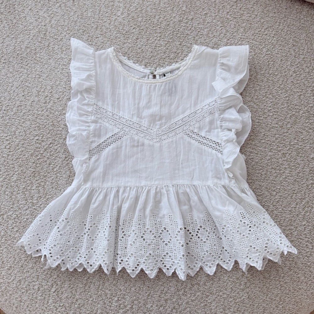 Zara White Eyelet Ruffle Top